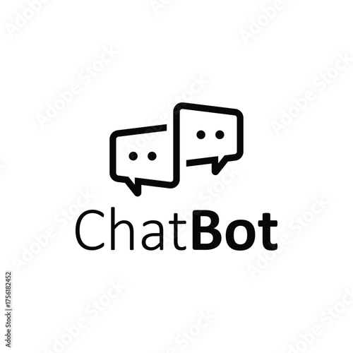 Creative ChatBot logo vector combining two speech bubbles with expressive eye emoticons, modern minimal design, perfect for tech, AI, messaging, and digital branding.