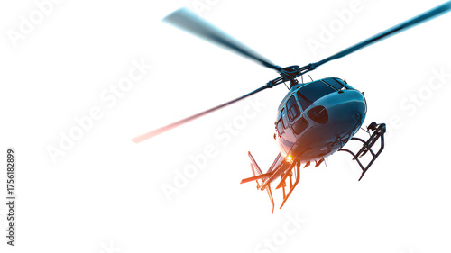 Modern helicopter flying in motion isolated on transparent background