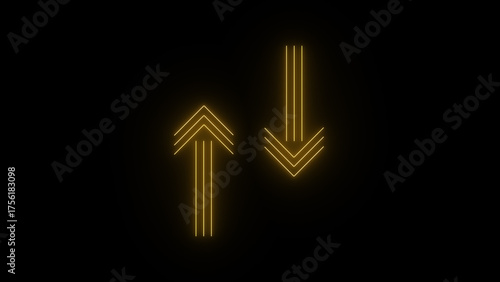 Neon glowing Red Neon Up and Down Arrows illustration on black background.