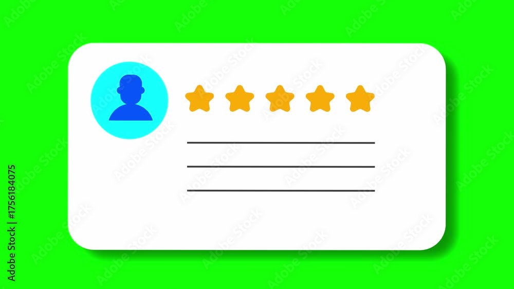 5 star review animation with a user icon popping out animation on green ...