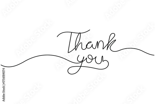 Thank you text continuous line drawing minimalist calligraphy design on white background