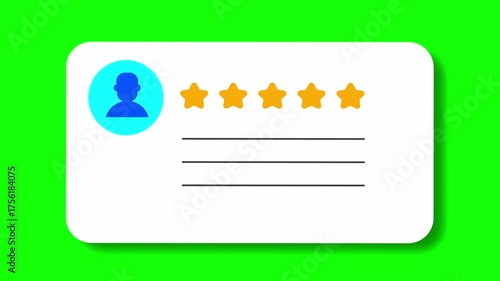 5 star review animation with a user icon popping out animation on green screen