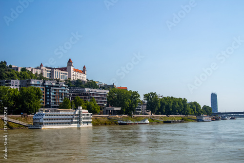 Photography Bratislava castle seen from Danube river
