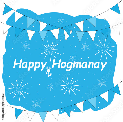 Illustrated Happy Hogmanay Greeting with Bunting