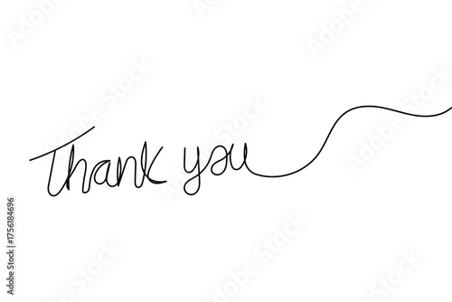 Thank you text continuous line drawing minimalist calligraphy design on white background