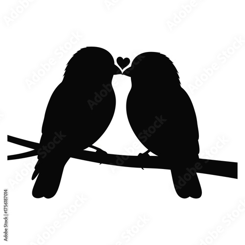 Two lovebirds perched on a branch displaying affection a striking silhouette