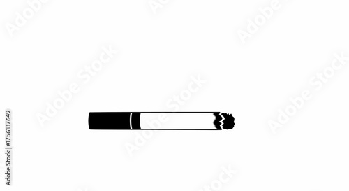 Minimalist black and white vector icon of an unlit cigarette with filter, representing smoking, tobacco, and nicotine products.