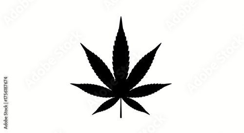 Black cannabis leaf vector illustration: marijuana silhouette graphic.