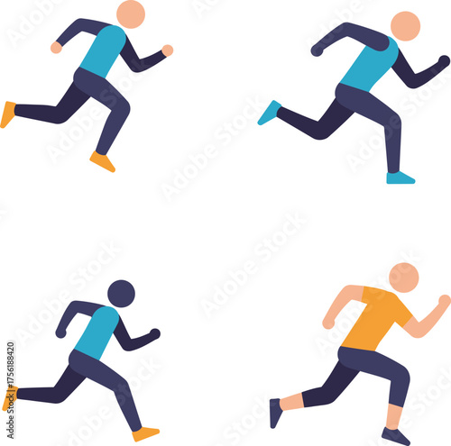 Diverse runners in motion dynamic athletic poses capturing the spirit of sport and fitness activity isolated on transparent background