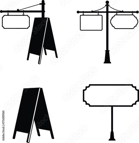 Collection of four silhouette signage options for business and advertising needs isolated on transparent background