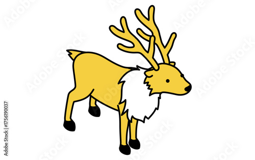 クリスマスのもこもこした毛並みのかわいい, トナカイの線画アイコンのアイソメトリックイラスト