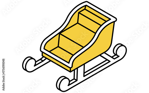 クリスマスのサンタクロースが使うそりの線画アイコンのアイソメトリックイラスト