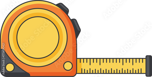 Orange tape measure with yellow measuring tape extended and marked for precision measurement isolated on transparent background