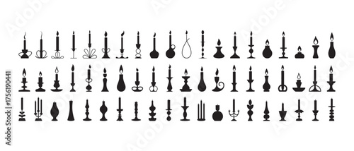 Collection of Candle Silhouette Icons in Various Styles on White Background, vector illustration