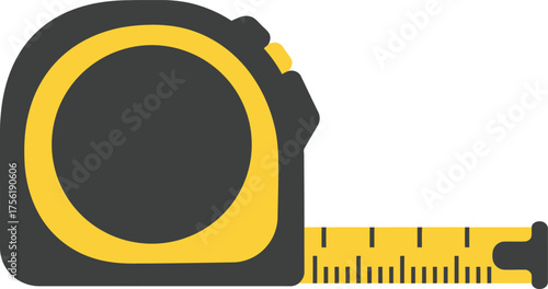 Compact yellow and black tape measure extended showing measurements for construction and diy projects isolated on transparent background
