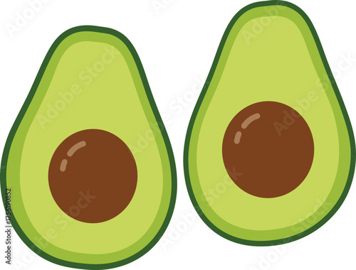 Two halves of a ripe avocado with brown pits healthy food photography isolated on transparent background