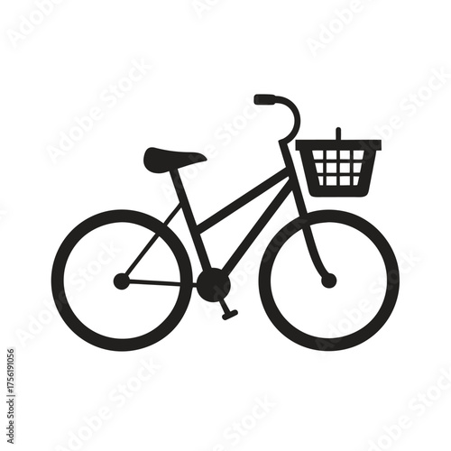 Minimal bicycle with basket silhouette eco travel and sustainable lifestyle concept with white background