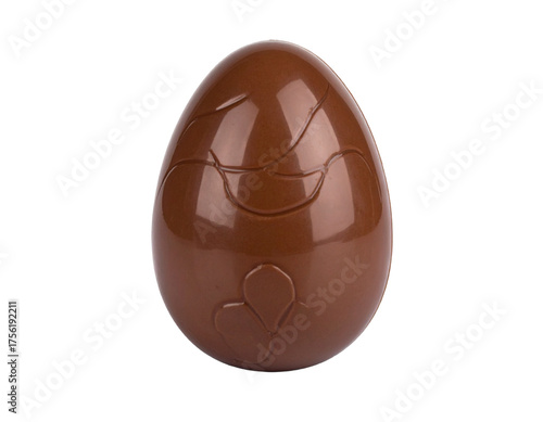 Single dark chocolate egg isolated on a white background.