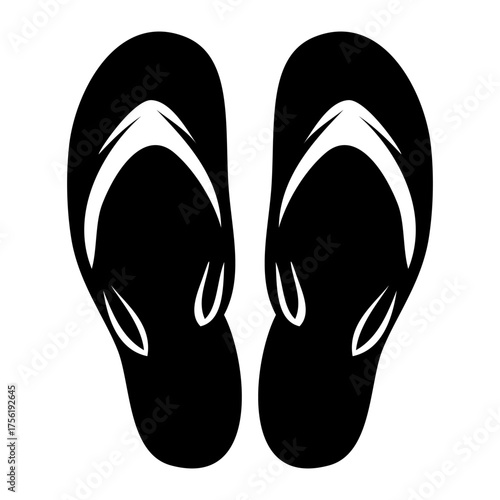 Black and white vector illustration of summer beach flip flops icon with simple minimalist design for travel and vacation themes.