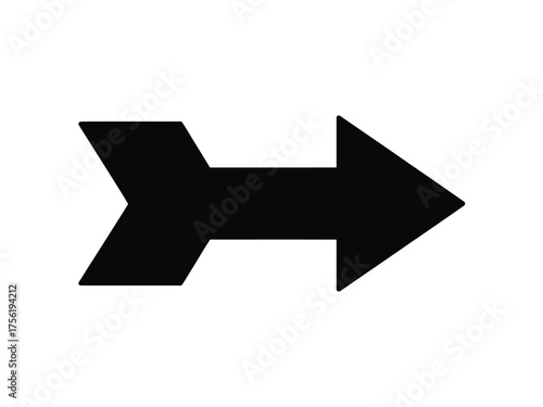 Bold black silhouette arrow icon vector graphic for directional navigation and symbolism vector illustration white background
