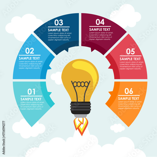 Creative Circular 6-Step Infographic Template with Light Bulb and Arrow Elements