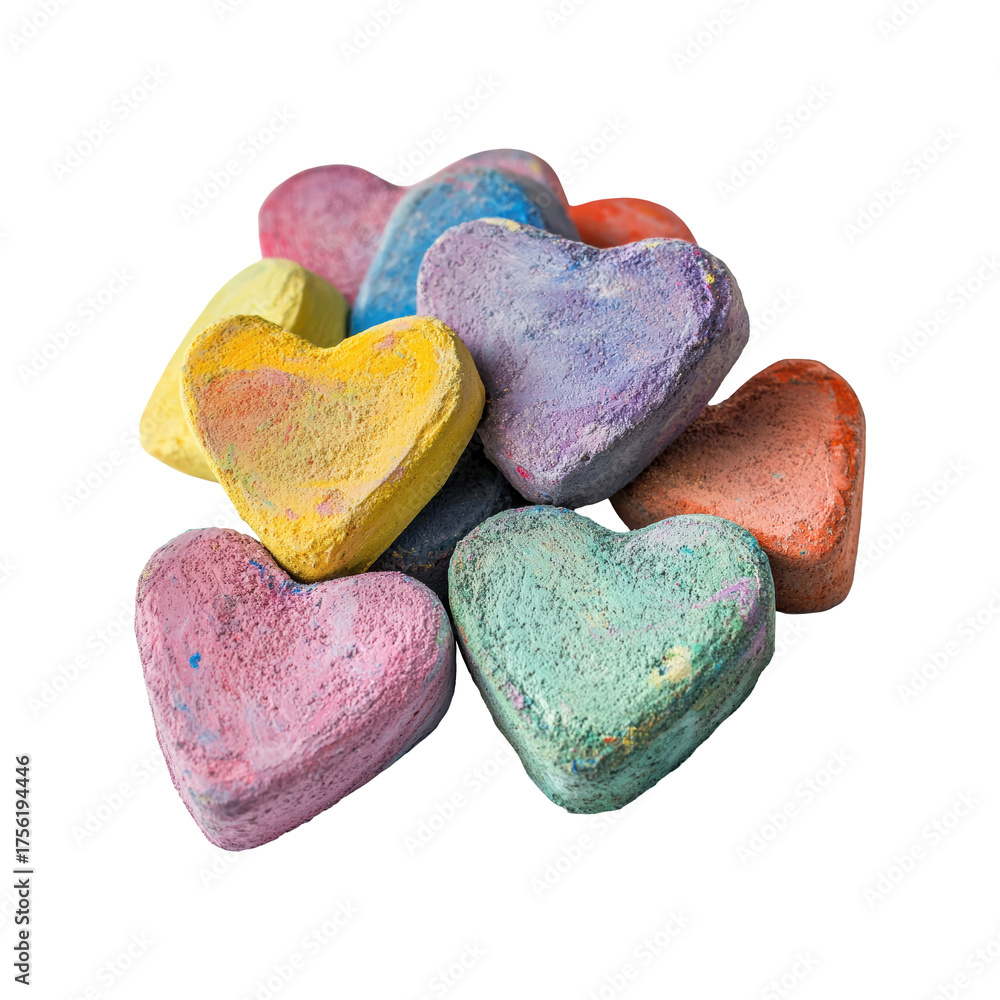 Obraz premium Colorful Heart-Shaped Chalks For Creative Art And Play. Vibrant Tools For Children'S Drawing Activities. Isolated On Transparent Background