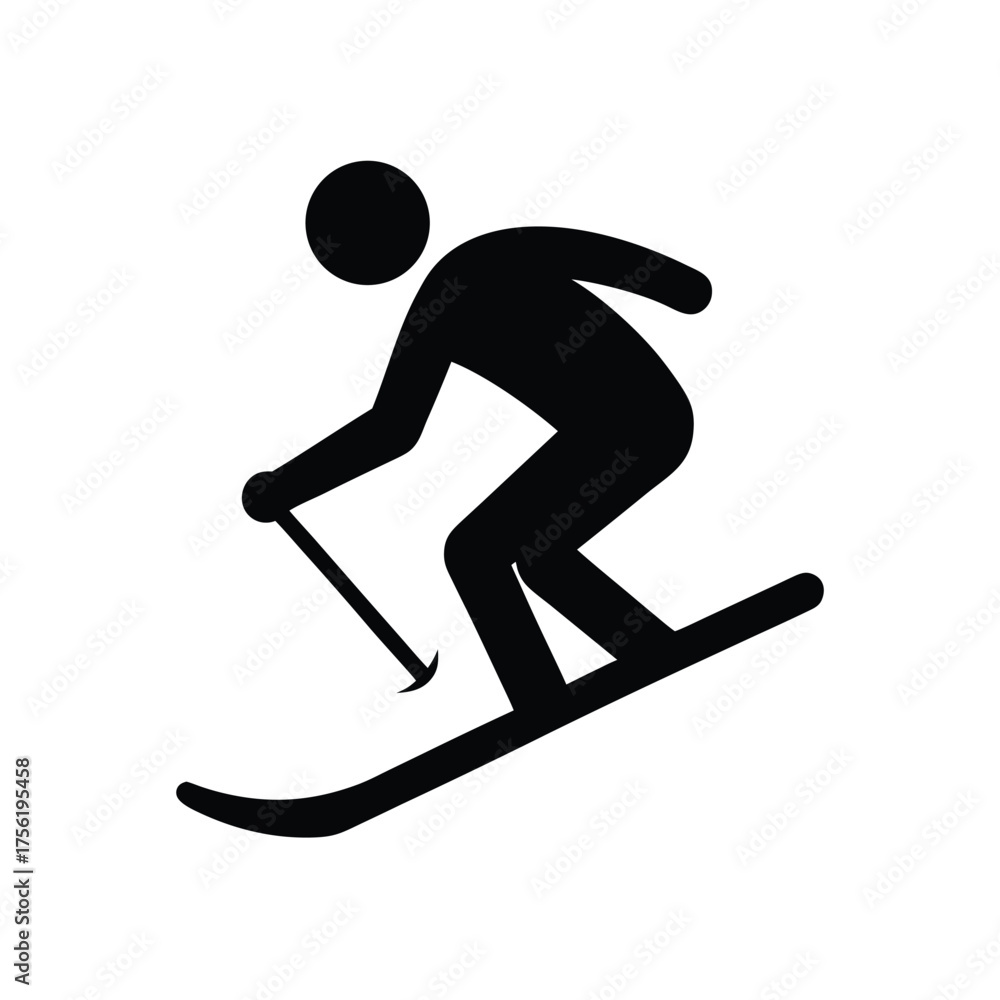 Obraz premium Ski silhouette minimal winter sport icon clean snow activity concept vector with white background