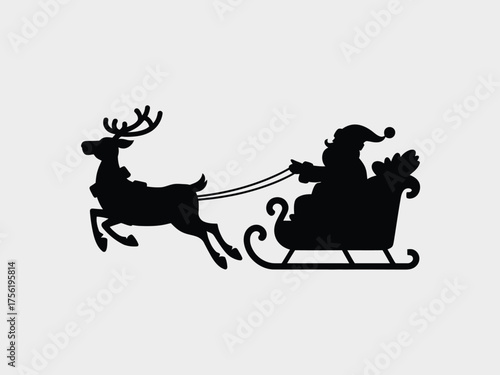 Festive santa claus silhouette illustration with reindeer and sleigh vector graphic for christmas celebration vector illustration white background