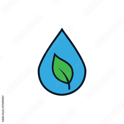 Minimal water droplet with leaf silhouette eco freshness and purity concept vector with white background