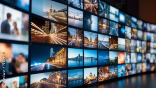 ソーシャルメディア、動画共有サービス、および様々なテーマの視覚情報グリッド（ぼかし効果あり）