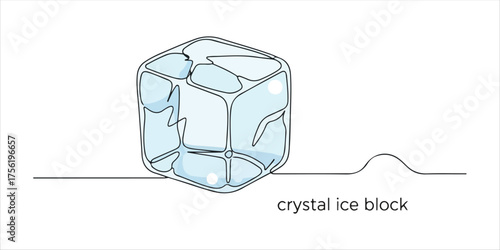 crystal block of ice for beverages or spa treatments continuous single line art drawing sketch on white background