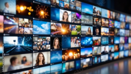 ソーシャルメディア、動画共有サービス、および様々なテーマの視覚情報グリッド（ぼかし効果あり）