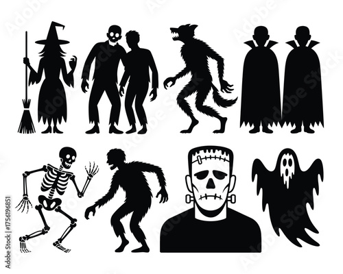 Spooky halloween silhouettes collection vector illustration scalable eps icon for design projects vector illustration white background