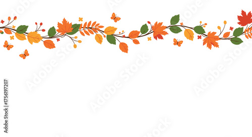 A beautiful border design featuring autumn leaves and butterflies in warm fall colors.