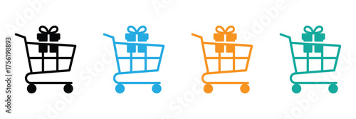 Colorful shopping carts filled with gifts are perfect for advertising your next sale or promotion, ideal for attracting customers to your online store.
