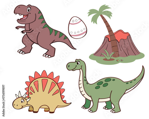 Cartoon dinosaurs in a prehistoric landscape