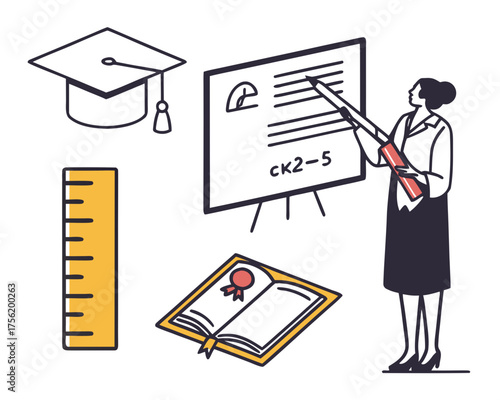 Educational scene with teacher for academic learning