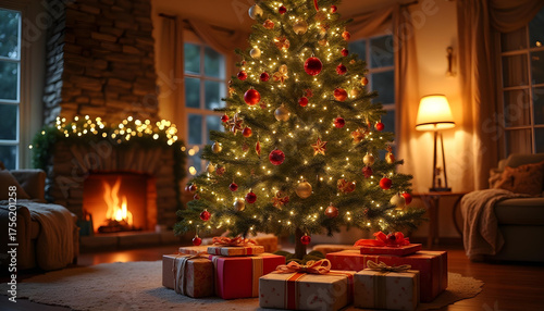 merry christmas decoration at home fireside