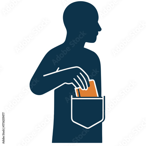 Silhouette of person putting card in pocket  vector illustration
