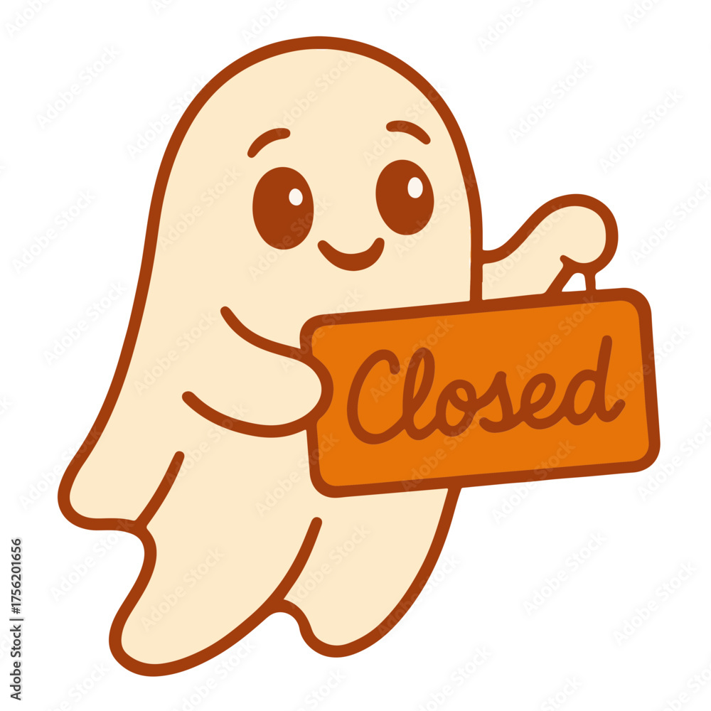 Obraz premium Ghost holding a “Closed” sign vector illustration