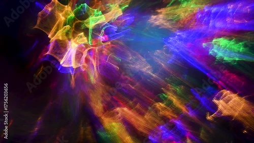 Abstract dynamic background of neon glow lines on dark background. Reflection of human thoughts and reasoning, neuroprocesses in brain, emotional state, over thinking