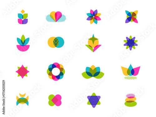 Risograph Wellness Logo Design and Abstract Icons. Minimal Zen Creative Vector Illustration