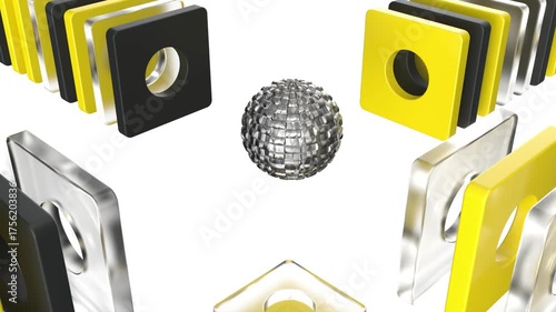 Simply abstract 3d graphic metal glass sphere on white bg able to loop endless 4k