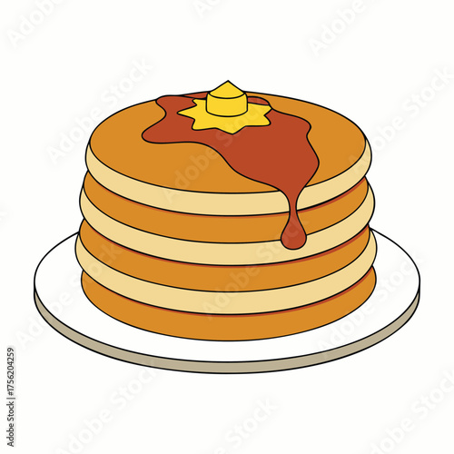 Fluffy pancakes stacked high and drizzled with golden maple syrup, inviting a warm, sweet bite in every slice—simple comfort and breakfast joy on a plate.
