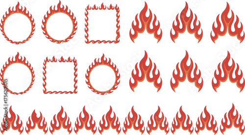  Hot 🔥 Gaming Stream Fire Borders & Frames  hot fire, gaming overlay, trending flames, dynamic stream, epic border, viral background, cartoon heat, energy, circle, square, vector asset.