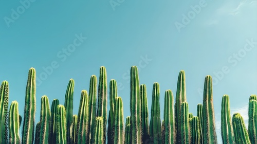 Vast cactus farm under clear blue sky rows of green cacti str