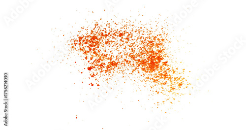 Photograph capturing a dramatic blood splash on a clean white background. The red liquid forms organic droplets and abstract shapes. Adeal for horror, medical, or artistic use.