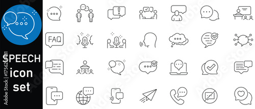 Speech bubble and Speaking line icon set. Chat speech bubble design icon set. chat, talking, bubble, message and speech line icons. Communication and message thin line icon collection. Vector.