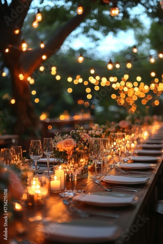 Outdoor Wedding Dinner Under Twinkling Lights