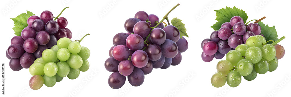 Fototapeta premium Set of grapes 3d fruit isolated on a transparent background
